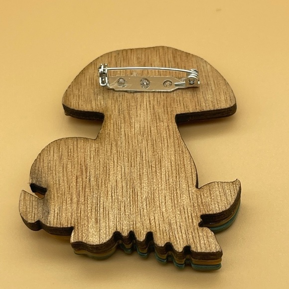 Wooden Mushroom Brooch, Light Brown, NWOT - Picture 2 of 4